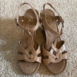 A2 by Aerosoles tan wedge sandals